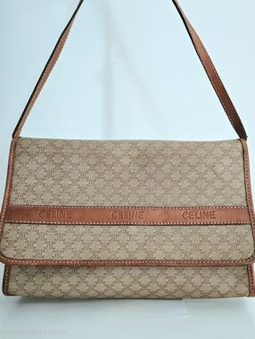 Authentic CELINE‎ Macadam Vintage Large Crossbody Bag Leather Clutch
